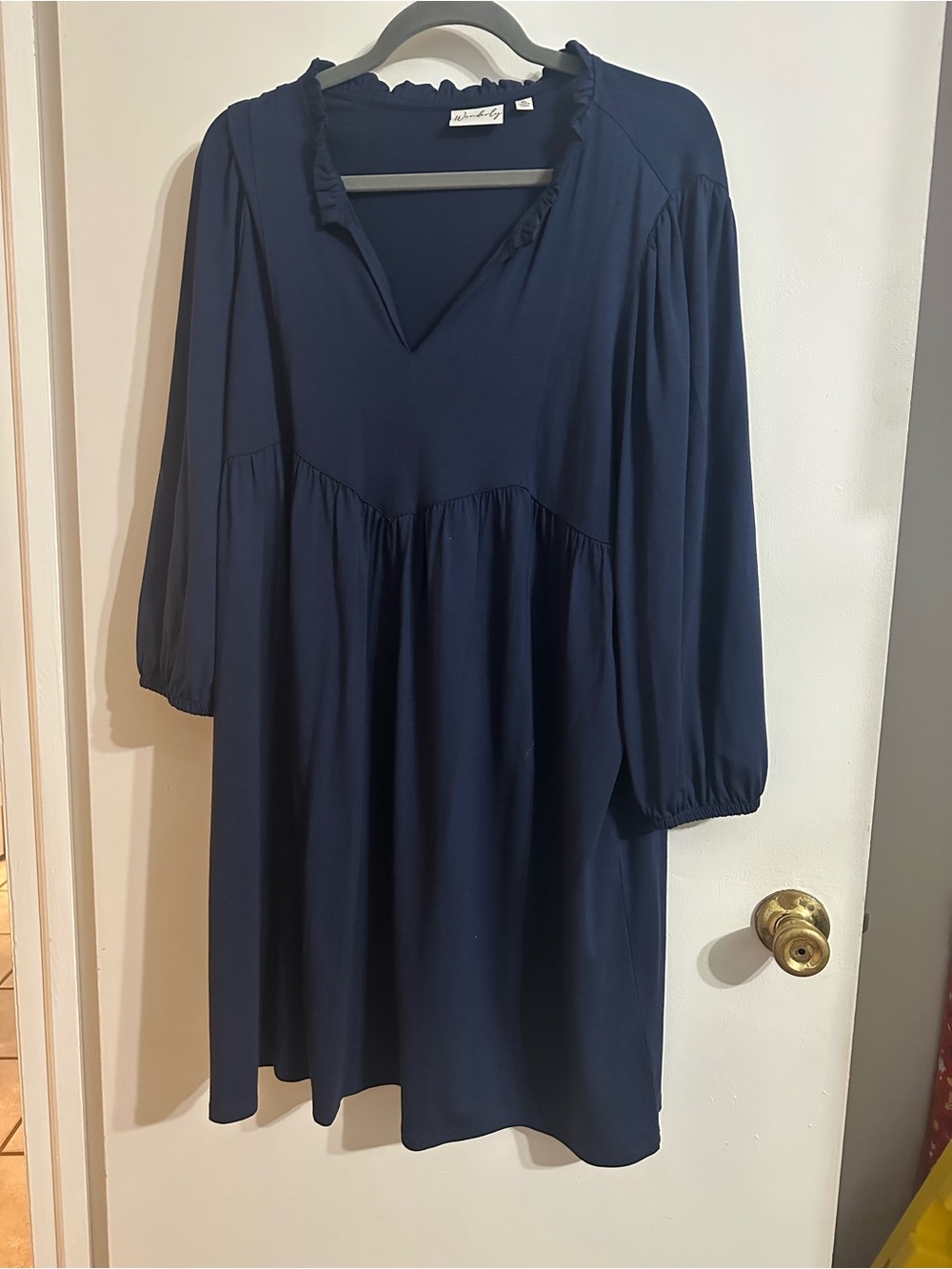 Wonderly Navy V-Neck Ruffle Midi Dress